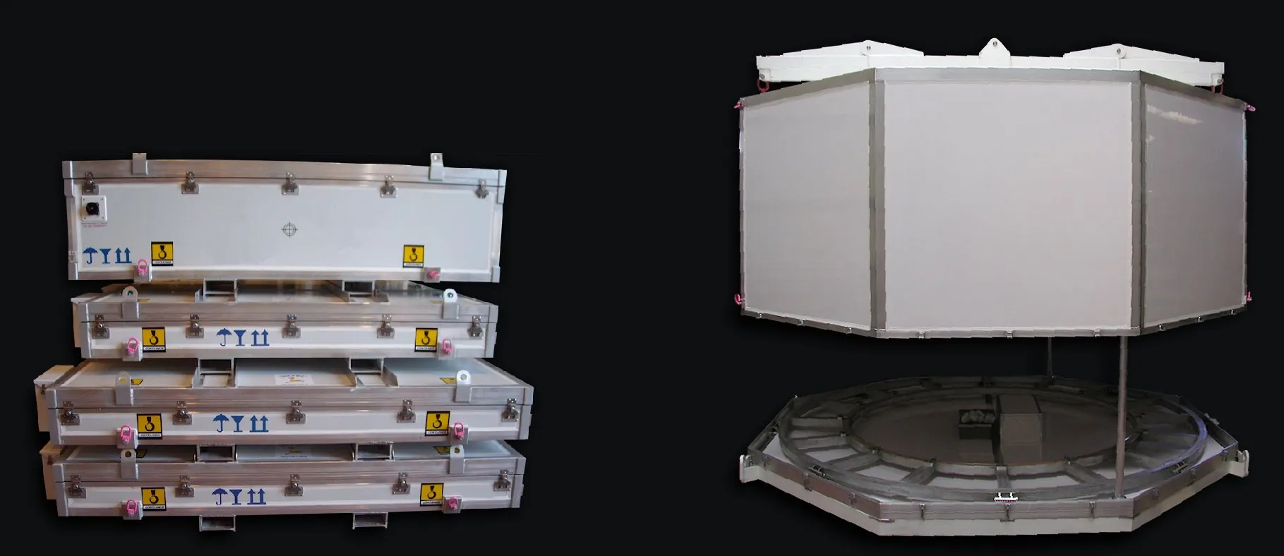 Contenedor octogonal y bases apiladas